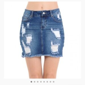 Wax Jean Blue Distressed Mini Skirt